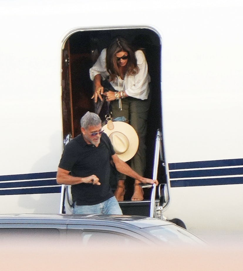 Cindy Crawford and George Clooney arriving in south of France