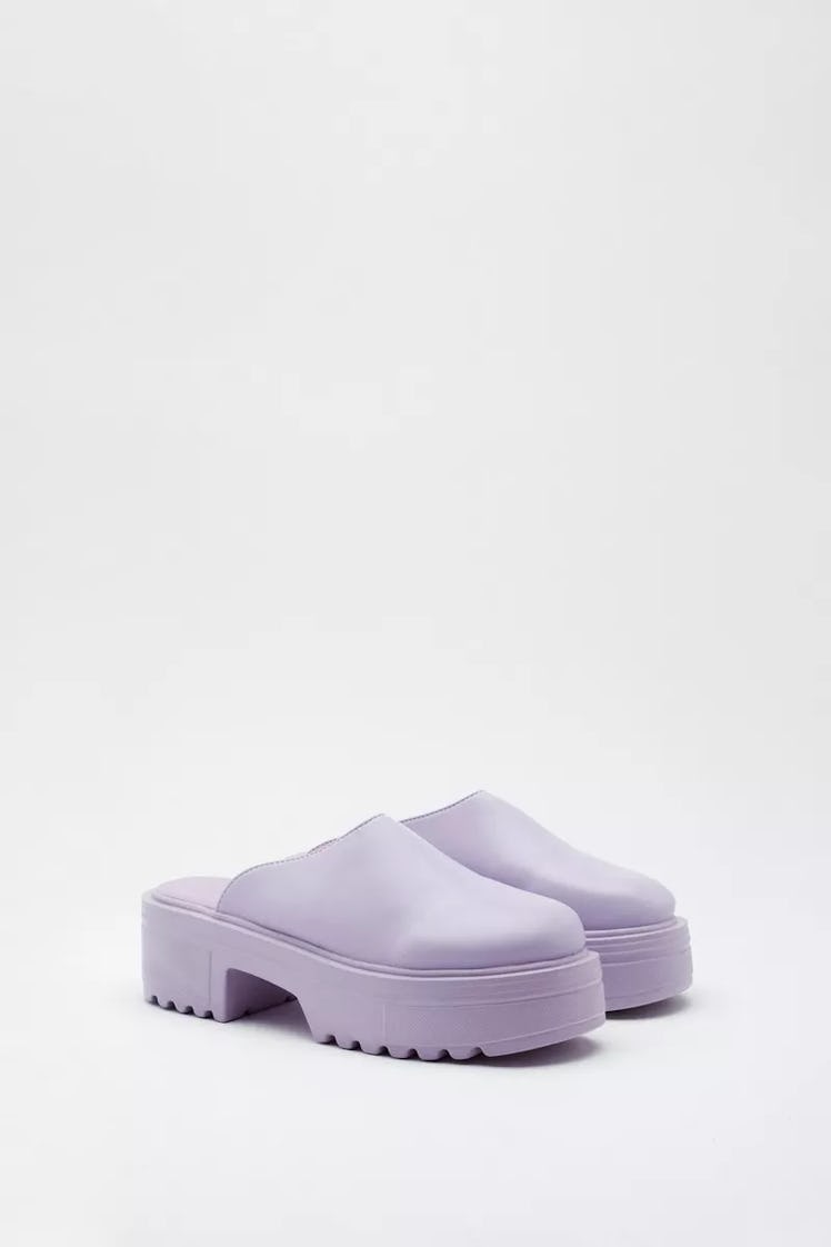 Nasty Gal's platformed clogs in a summery lilac.