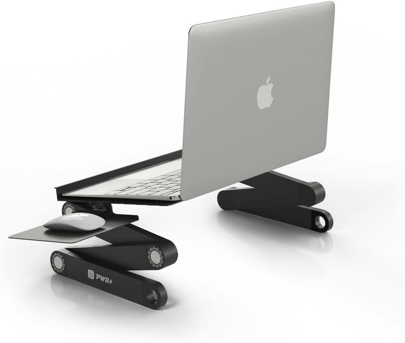 This laptop stand for Zoom meetings includes a mouse pad and has built-in cooling fans.