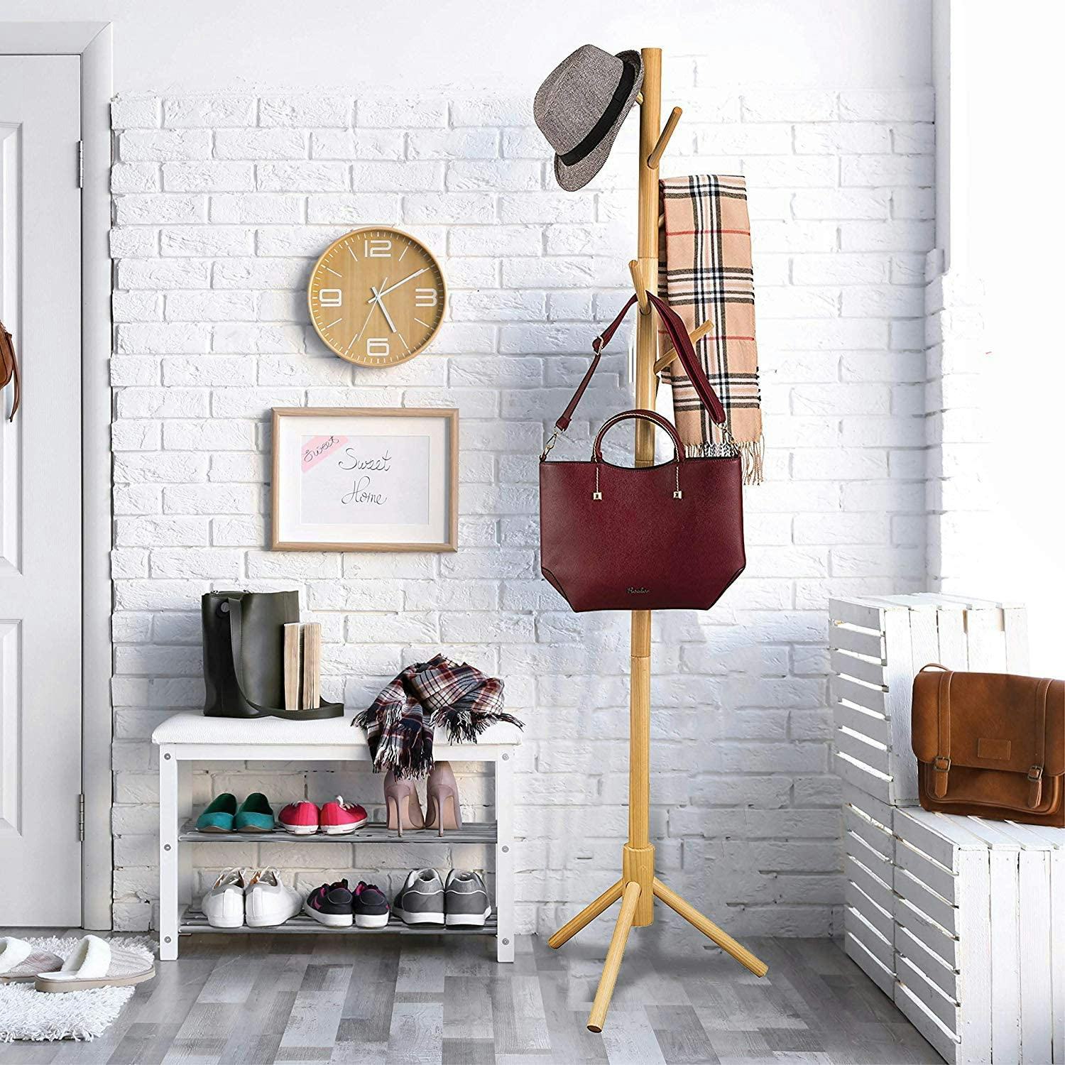 ZOBER Wooden Tree Coat Rack Stand