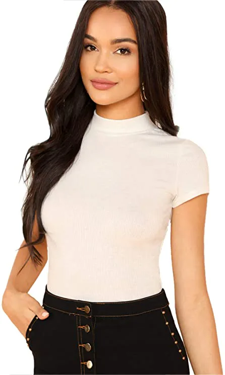 SheIn Mock Neck Short Sleeve Crop T-Shirt