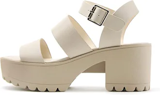 Soda Open Toe Block Heel Sandals with Adjustable Ankle Strap