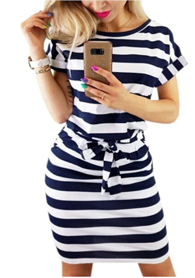 PALINDA Striped Tie Waist Dress