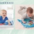 Two babies having lots of fun playing on the tummy water mats 