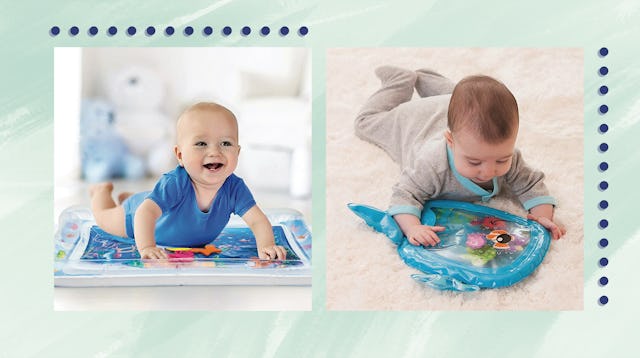 Two babies having lots of fun playing on the tummy water mats