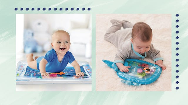 Two babies having lots of fun playing on the tummy water mats 