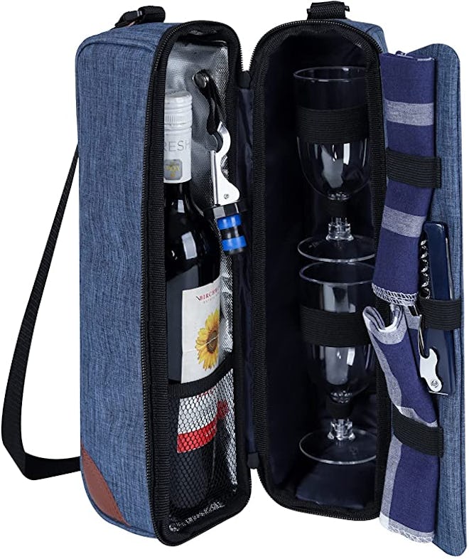 wine tote with room for glasses and tableware