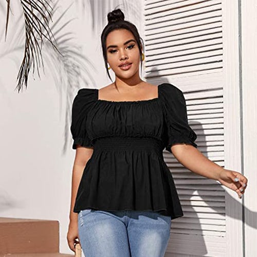 MakeMeChic Shirred Puff Sleeve Blouse