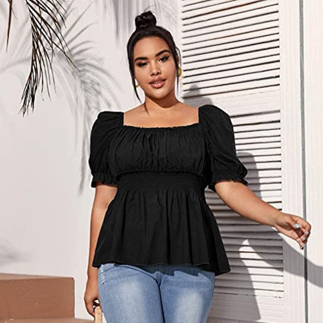 MakeMeChic Shirred Puff Sleeve Blouse