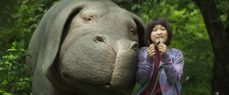 The giant pig Okja and her friend Mikha