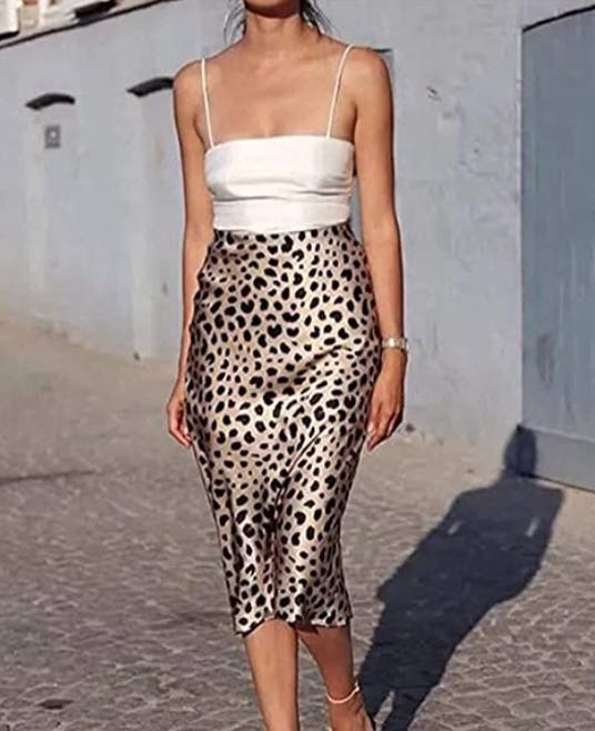 Soowalaoo High Waist Leopard Midi Skirt