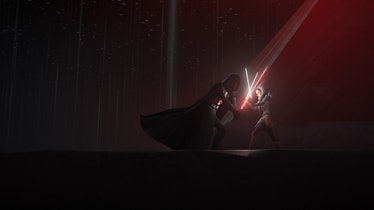 A moment from Ahsoka Tano’s iconic duel with Darth Vader in Star Wars Rebels