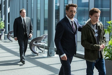 Jon Favreau, Robert Downey Jr., and Tom Holland in Spider-Man: Homecoming