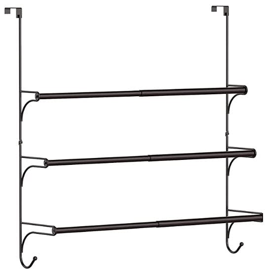 Auledio Adjustable Over The Door Triple Bathroom Towel Holder Rack with Hooks