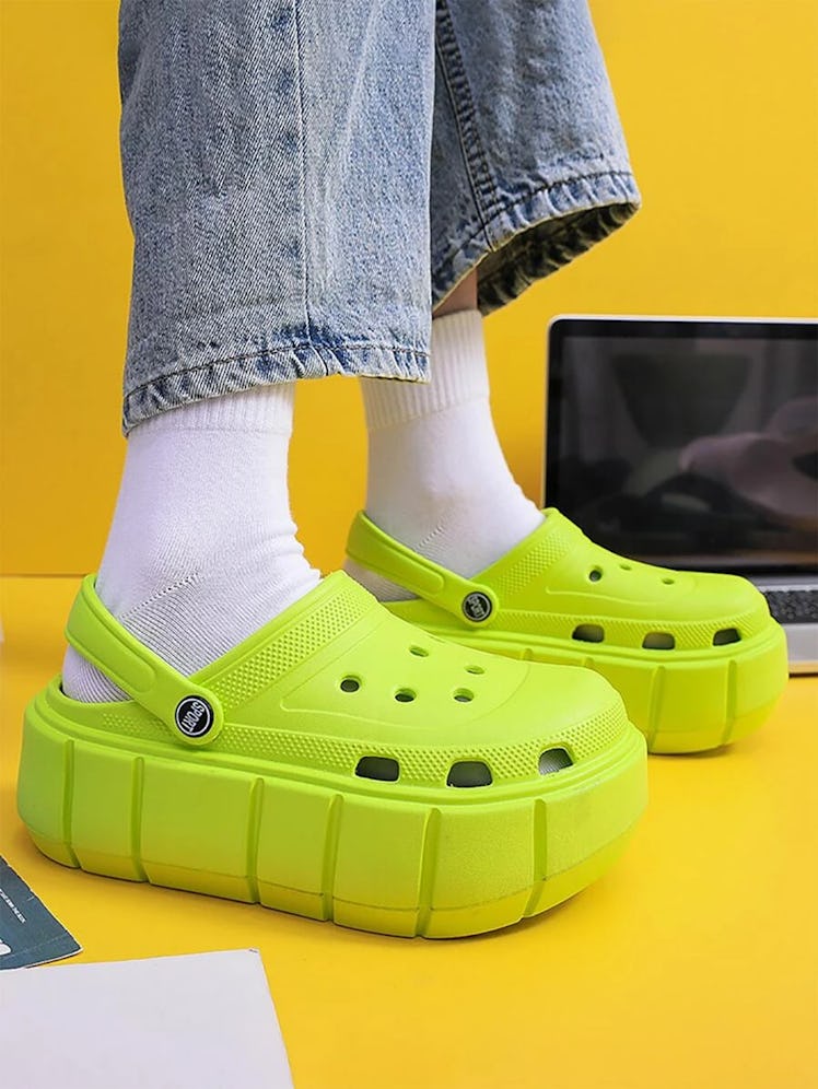 Neon green, platform clogs from SHEIN.