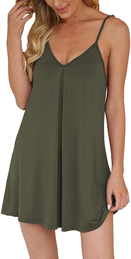 AUHEGN V Neck Pajama Dress