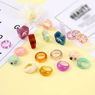 AIDSOTOU Acrylic Chunky Rings (20 Pieces)
