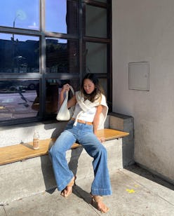 Influencer Aimee Song wearing flared pants