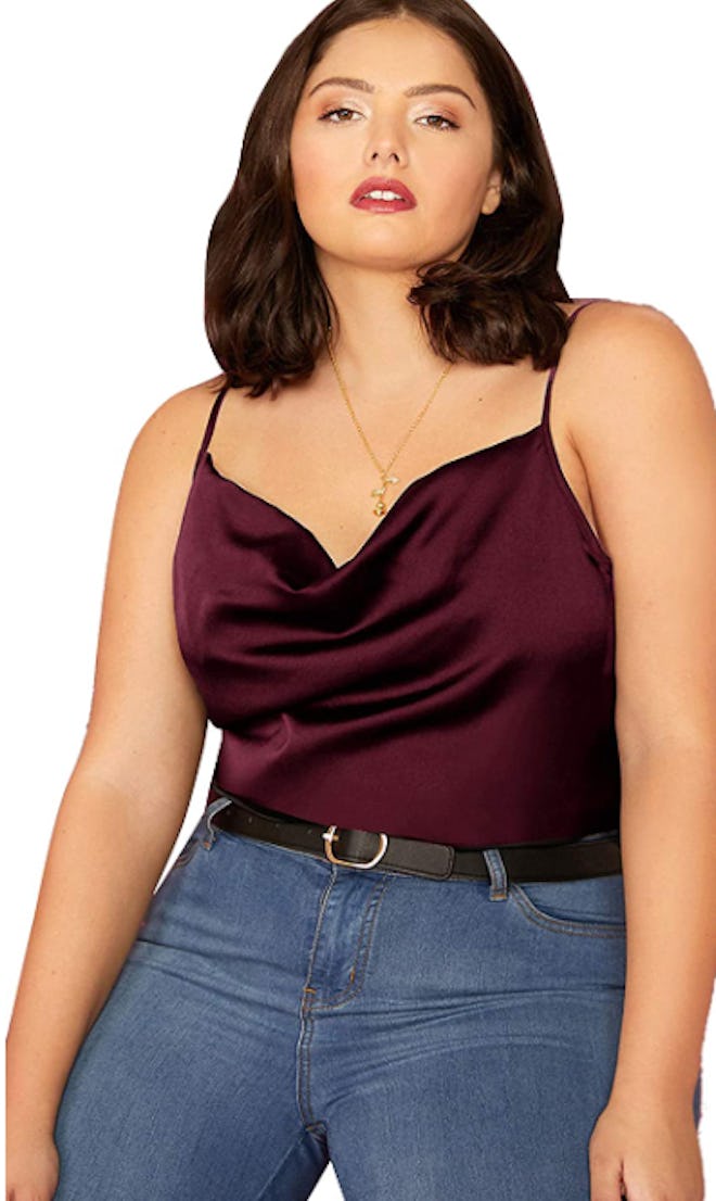 Romwe Drape Neck Satin Tank