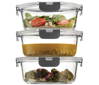 FineDine Superior Glass Round Meal Prep Containers (3-Pack) 