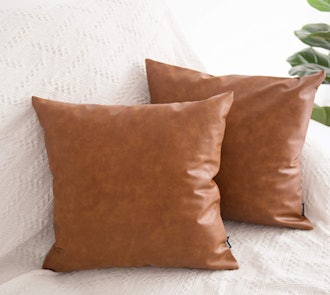 HOMFINER Faux Leather Throw Pillow Covers (Set of 2)