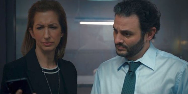 Alysia Reiner and Arian Moayed as DODC agents in Ms. Marvel.