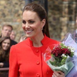 Catherine, Duchess of Cambridge smiles during a visit to Cardiff Castle