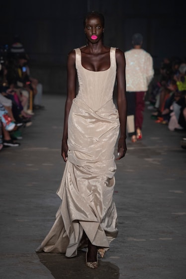 Model in a white dress at Christopher John Rogers runway show