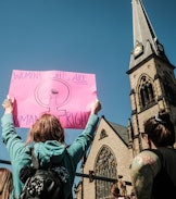 A pro-choice activist holds a placard in support of Roe v. Wade in Detroit, Michigan, on May 7, 2022...