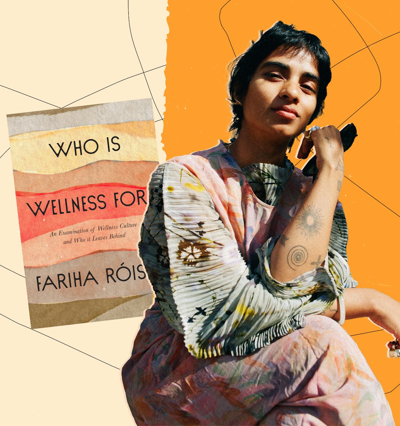 Fariha Róisín next to her new colorful book "Questions The Appropriation Of Self-Care"