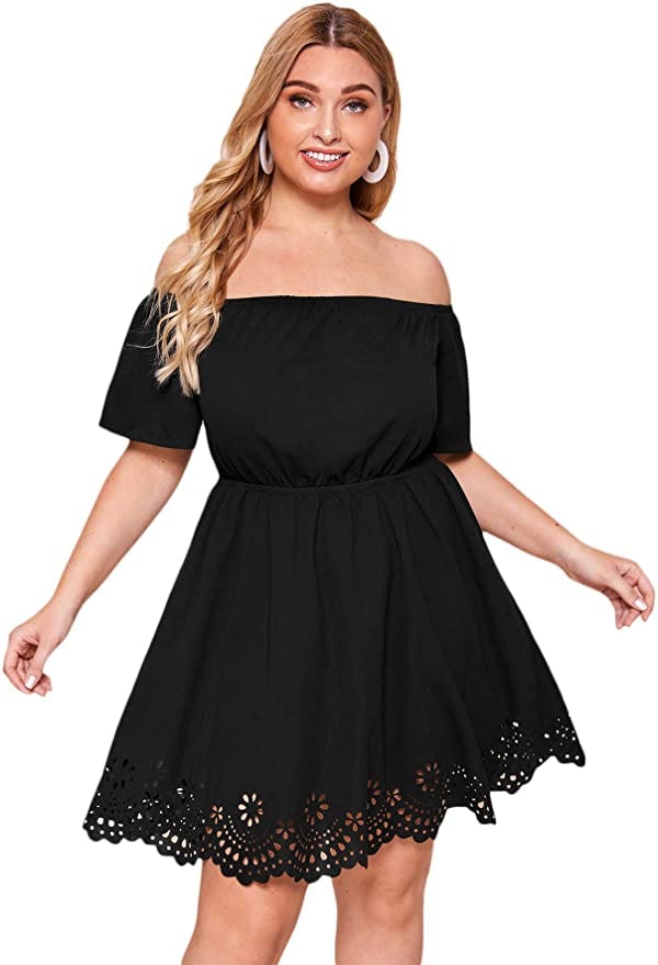 Romwe Off The Shoulder Scallop Hem Dress