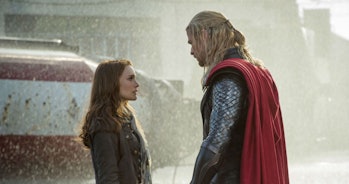 Natalie Portman as Jane Foster and Chris Hemsworth as Thor in 2013's Thor: The Dark World