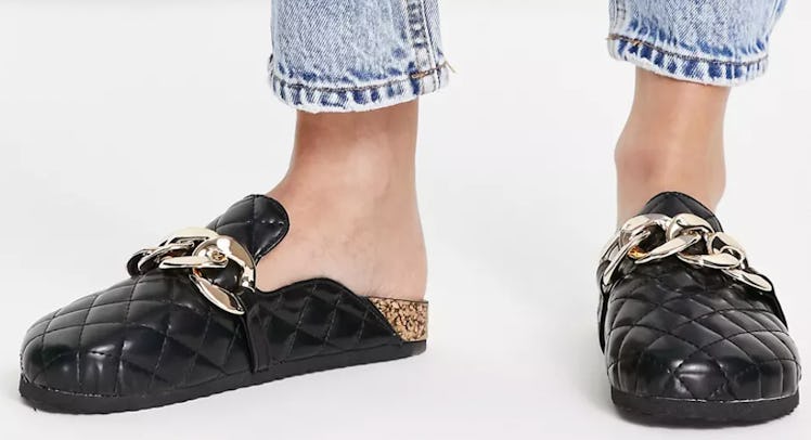 Quilted clogs from ASOS with a chain detail.