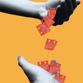 A collage of two hands one handing small calendars to the other depicting on how to ask a boss for m...
