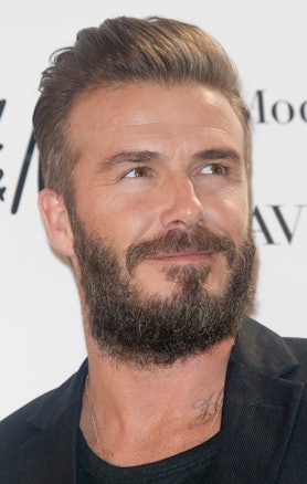 Full-profiled David Beckham with medium-length beard