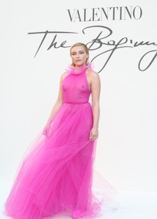 Florence Pugh wearing a sheer pink Valentino gown