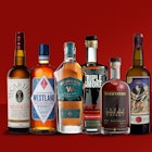 Seven different bottles of American single malt whiskey