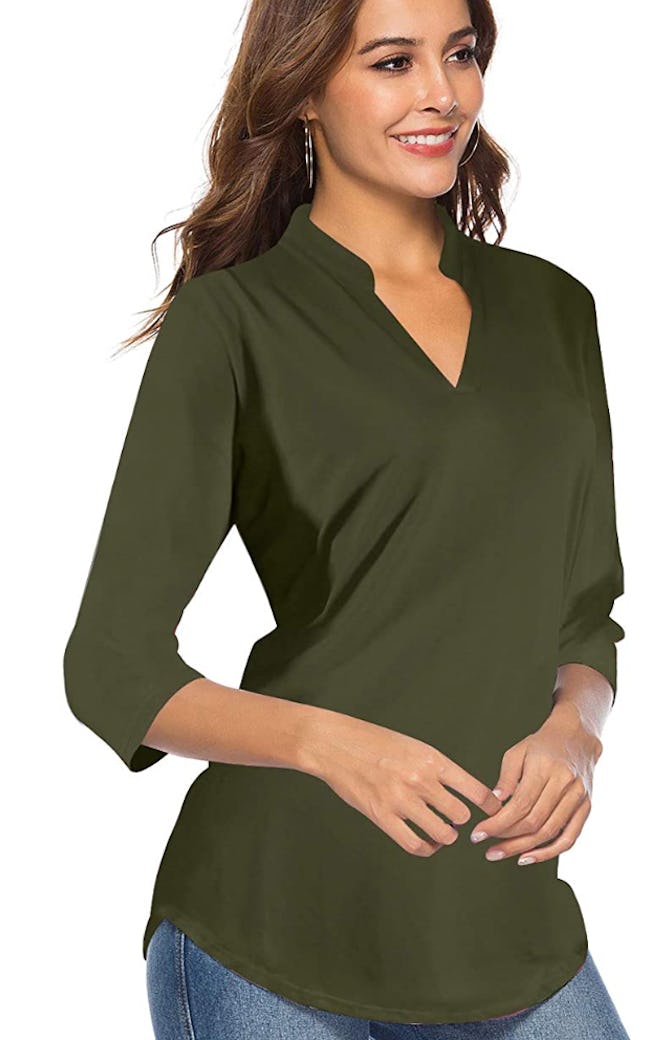 CEASIKERY 3/4 Sleeve Collared Blouse