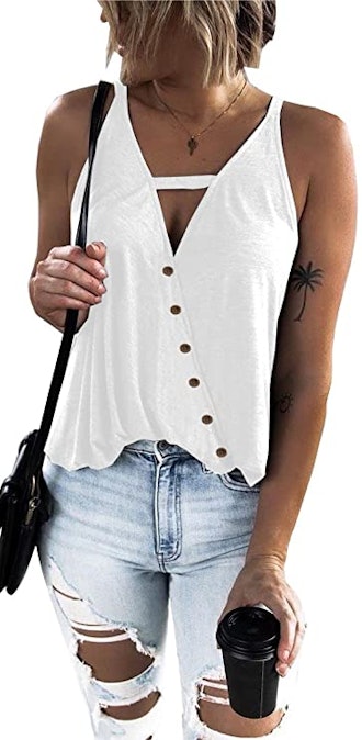 Casual Sleeveless Buttons Tunic Flowy Tank