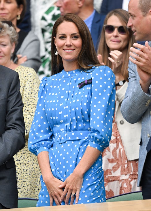Kate Middleton wearing a blue polka-dot dress at Wimbledon