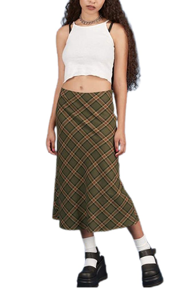 Sunloudy Plaid Midi Skirt