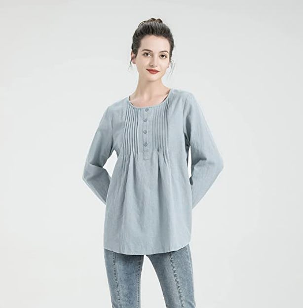 Minibee Scoop Neck Pleated Blouse