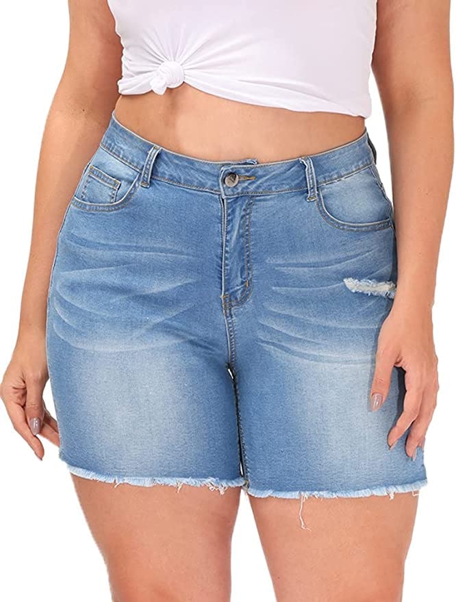 Plus Size Denim Shorts Raw Hem