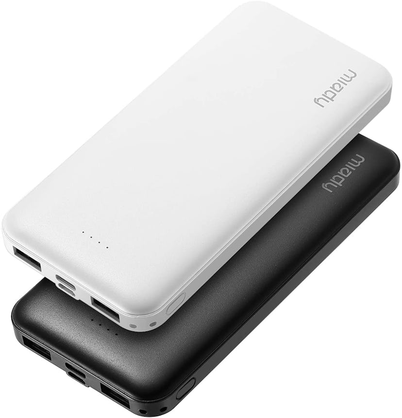 white and black portable chargers from miady