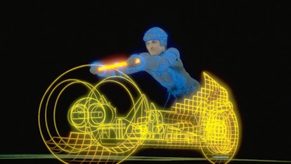 The computer-generated Light Cycle in 'Tron,' a 1982 Disney movie.