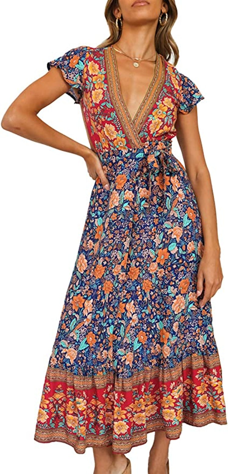 TEMOFON Deep V Bohemian Maxi Dress is a long dress for summer 2022