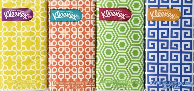 4 pocket kleenex packs with different designs on them
