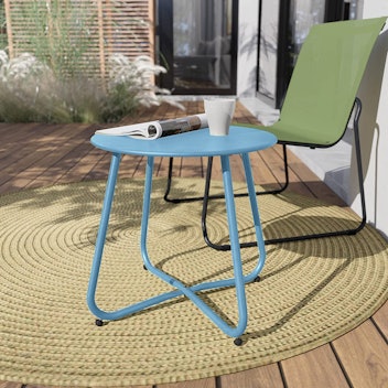 Blue Grand Patio steel side table, an affordable patio decor find