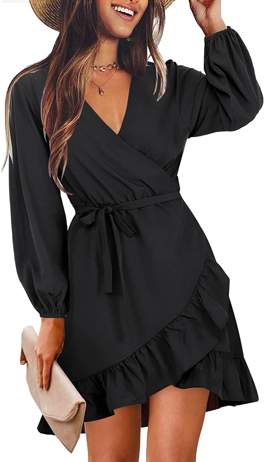 Amoretu Long Sleeve Ruffle Hem Wrap Dress