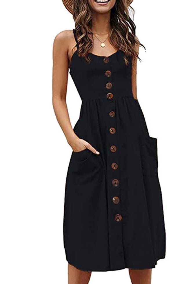 Halife Button Down Midi Dress with Pockets
